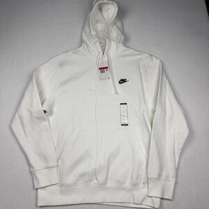 Nike Club Fleece Hoodie Mens Large White Pullover Sweatshirt Kangaroo BV2654-100